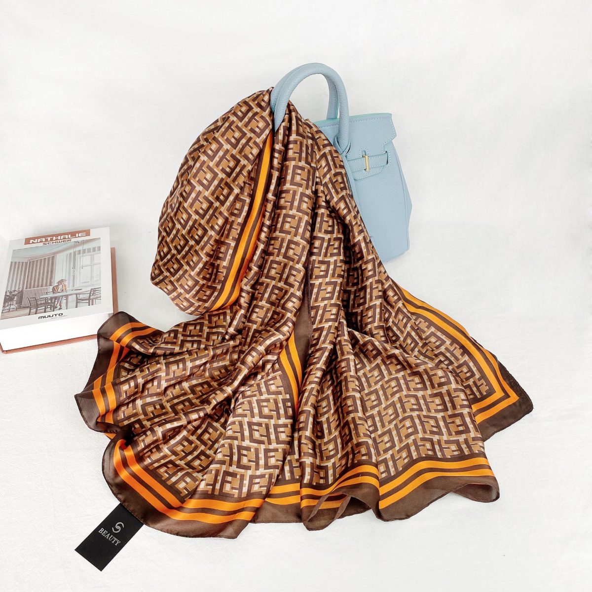 Classic Deep Oak Printed Silk Scarf - Drape Pakistan