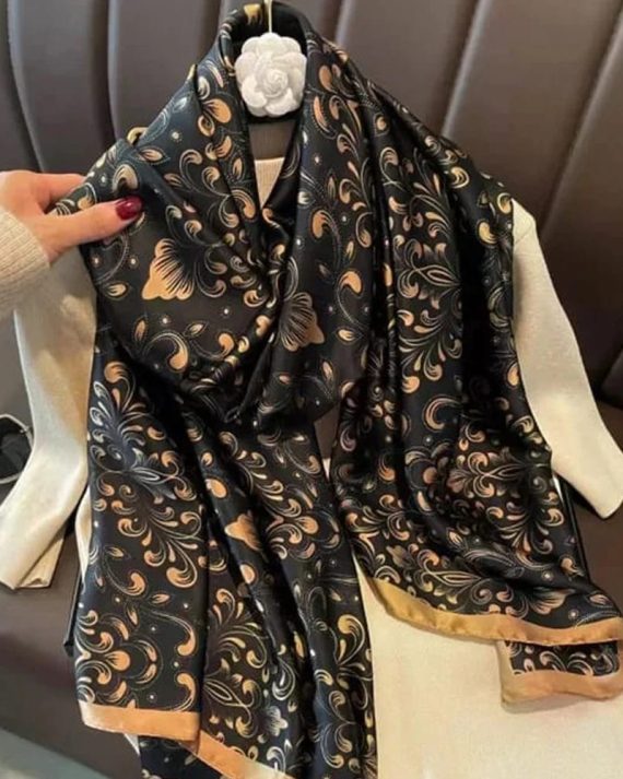 Radiant Delicioso Black Printed Silk Scarf - Drape Pakistan
