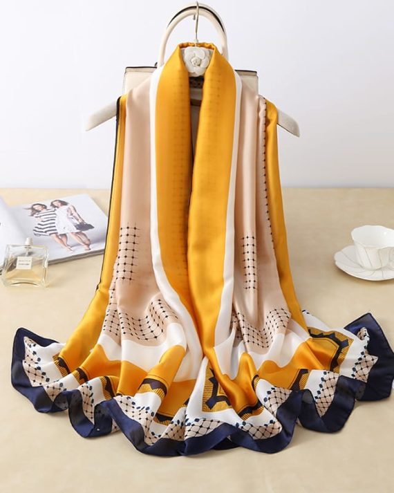 Premium Dixie Yellow Printed Silk Scarf - Drape Pakistan