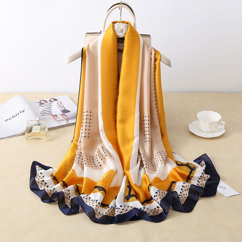 Premium Dixie Yellow Printed Silk Scarf - Drape Pakistan