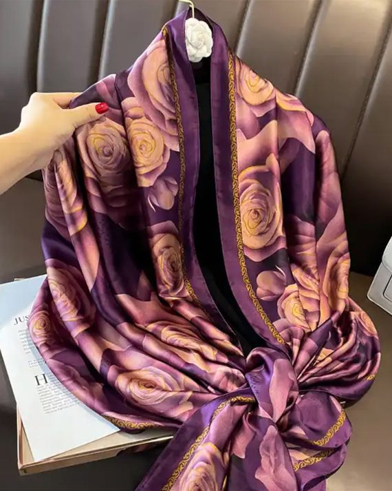 Chic Dusky Purple Printed Silk Scarf - Drape Pakistan