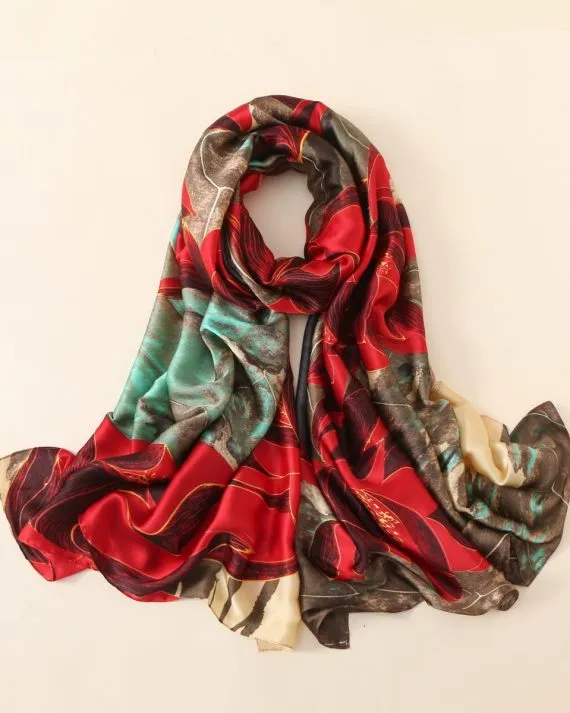 Elegant Emery Rose Printed Silk Scarf - Drape Pakistan