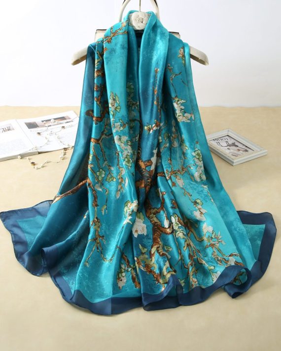 Chic Eastern Blue Printed Silk Scarf - Drape Pakistan