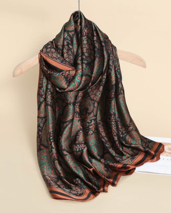 Elegant English Walnut Printed Silk Scarf - Drape Pakistan