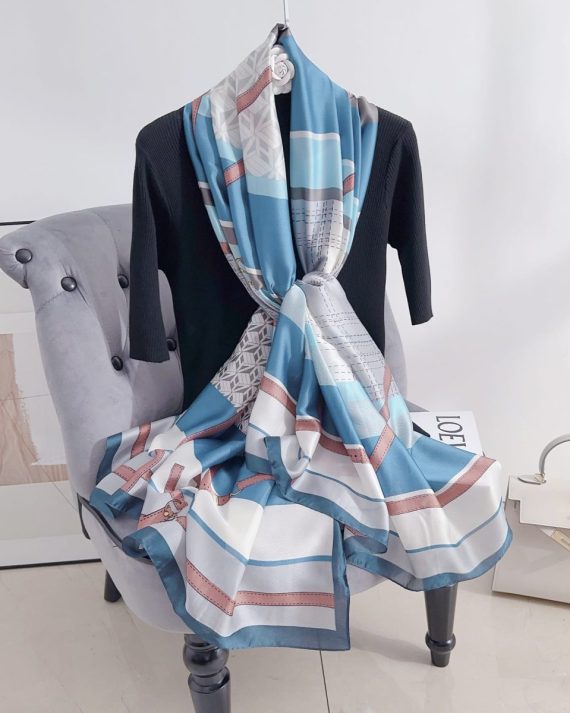 Signature Ethereal Blue Printed Silk Scarf - Drape Pakistan