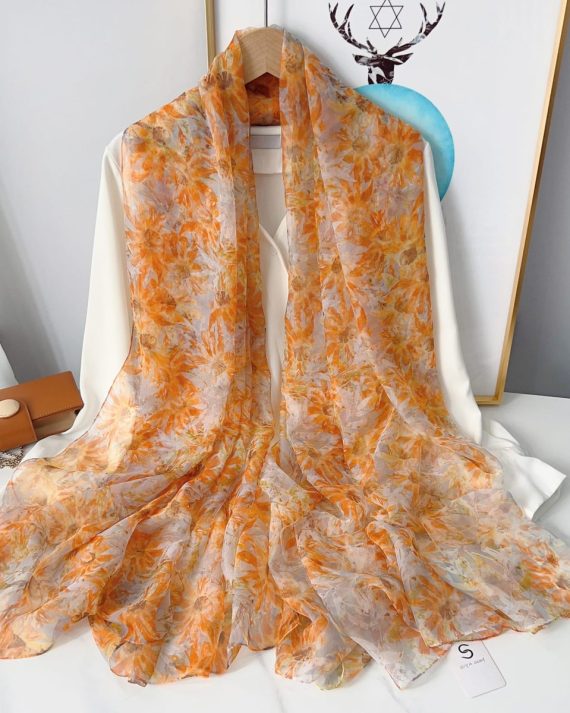 Exclusive Fiery Orange Printed Chiffon Scarf - Drape Pakistan