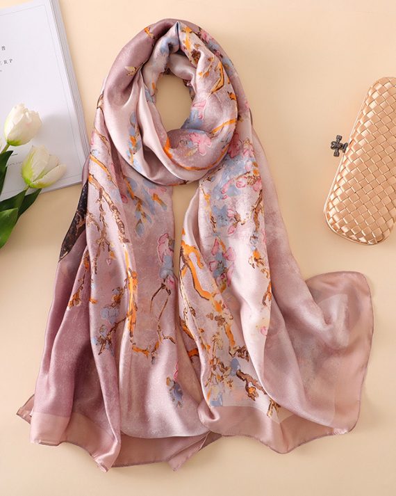 Opulent Fiery Peach Printed Silk Scarf - Drape Pakistan