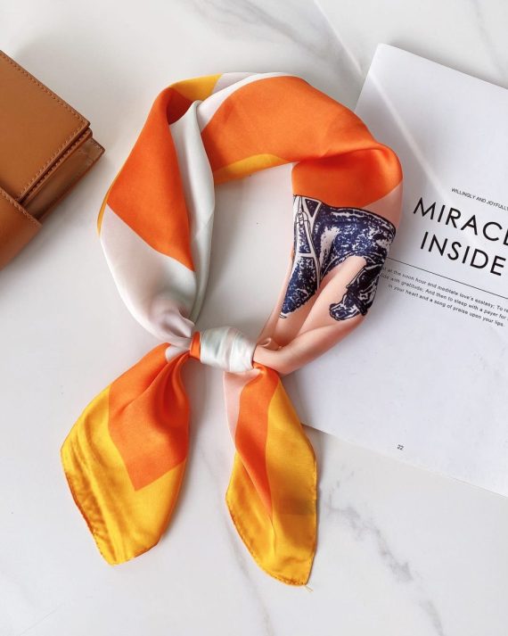 Majestic Flamingo Orange Satin Hair Scarf - Drape Pakistan