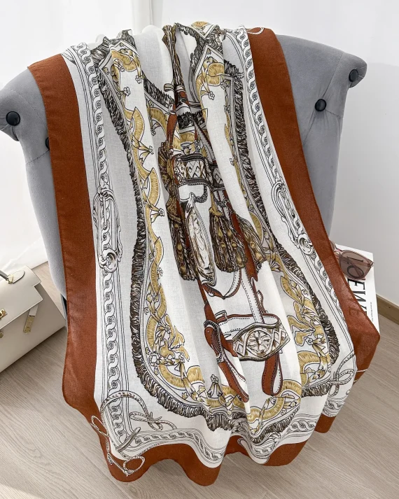 Luxury Flint Rust Printed Cotton Scarf - Drape Pakistan