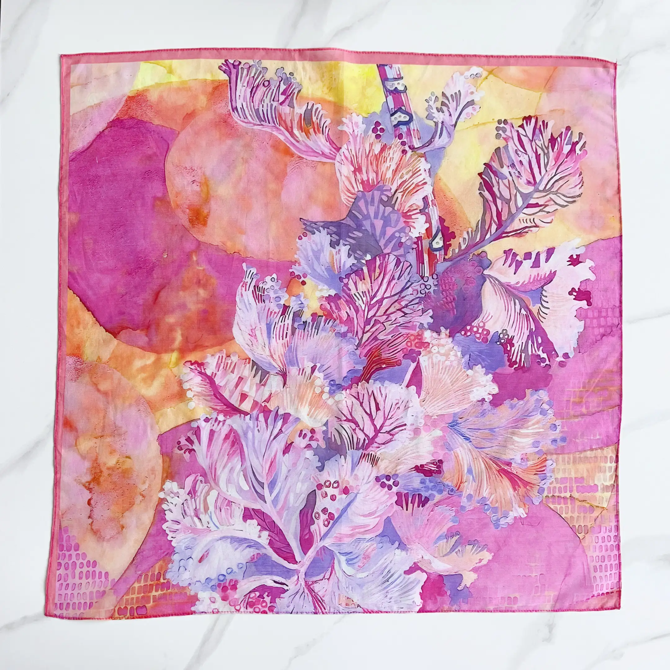 Radiant Flowery Pink Cotton Blend Bandana - fabric close-up