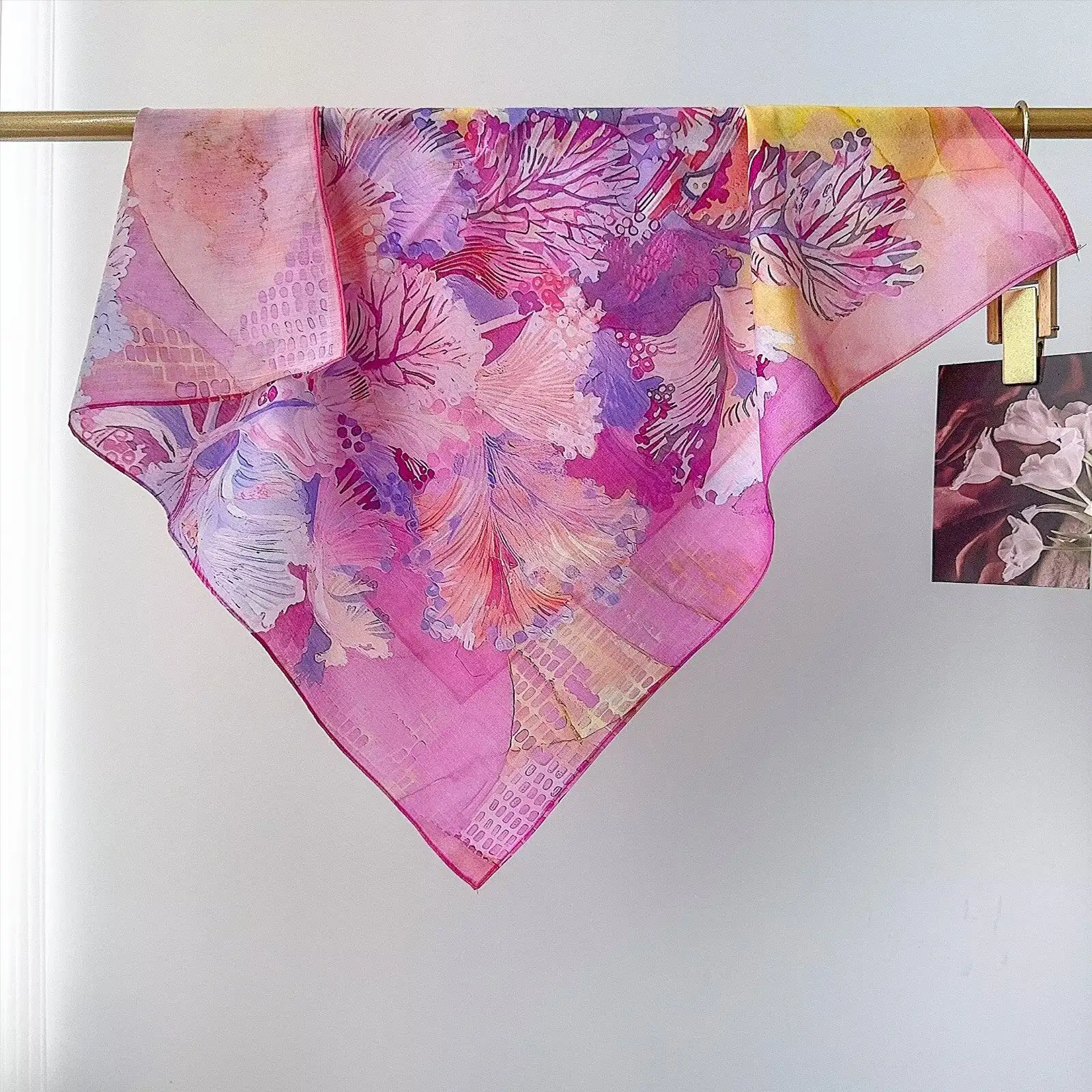 Radiant Flowery Pink Cotton Blend Bandana - styled on model