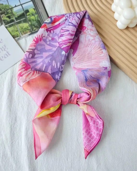 Radiant Flowery Pink Cotton Blend Bandana - Drape Pakistan