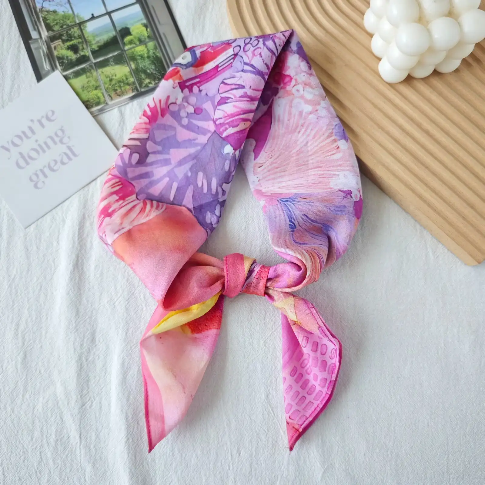 Radiant Flowery Pink Cotton Blend Bandana - Drape Pakistan