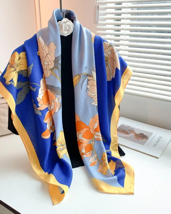 Sophisticated Foggy Blue Square Scarf 110x110 - Drape Pakistan