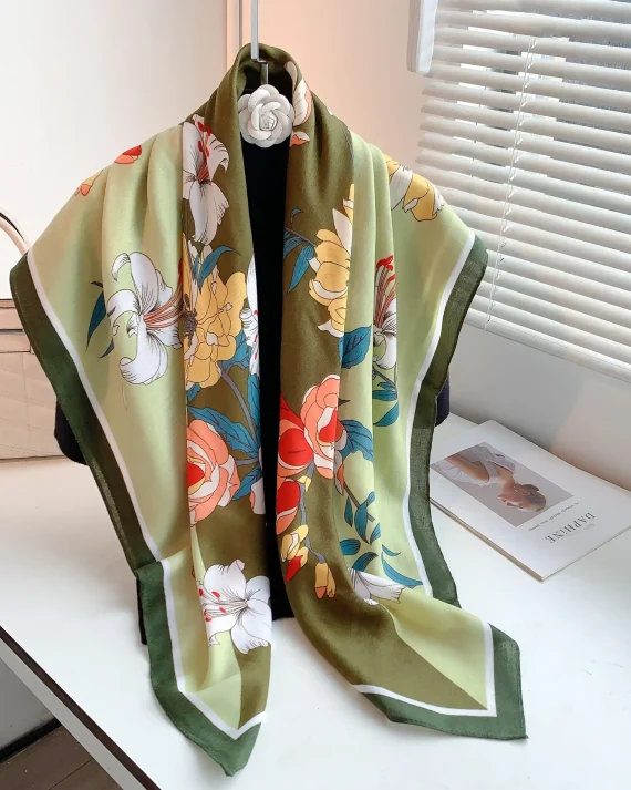Premium Foggy Green Square Scarf 110x110 - Drape Pakistan