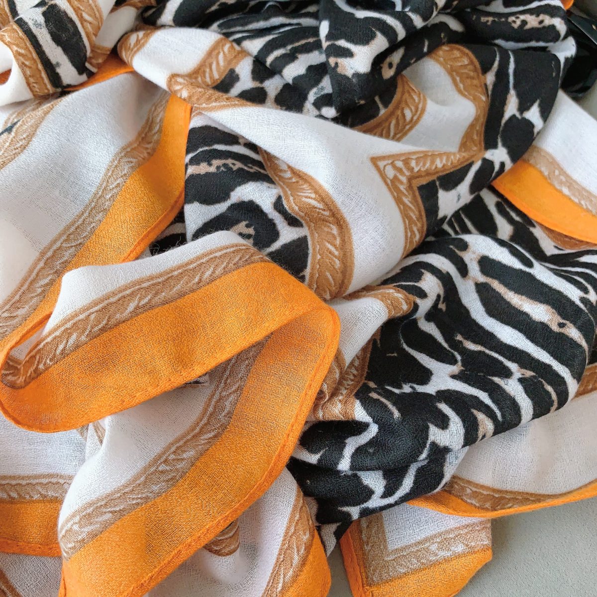 Classic French Oak Printed Cotton Scarf - fabric close-up