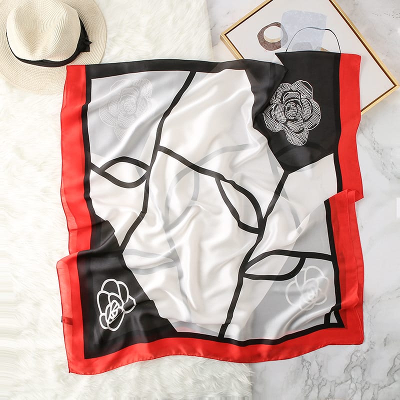 Chic Gainsboro White Printed Silk Scarf - styled on model