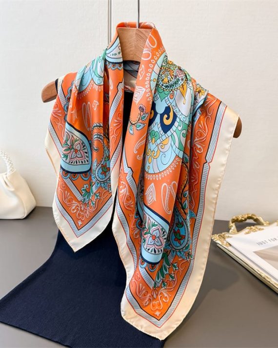 Classic Geraldine Orange Satin Hair Scarf - Drape Pakistan