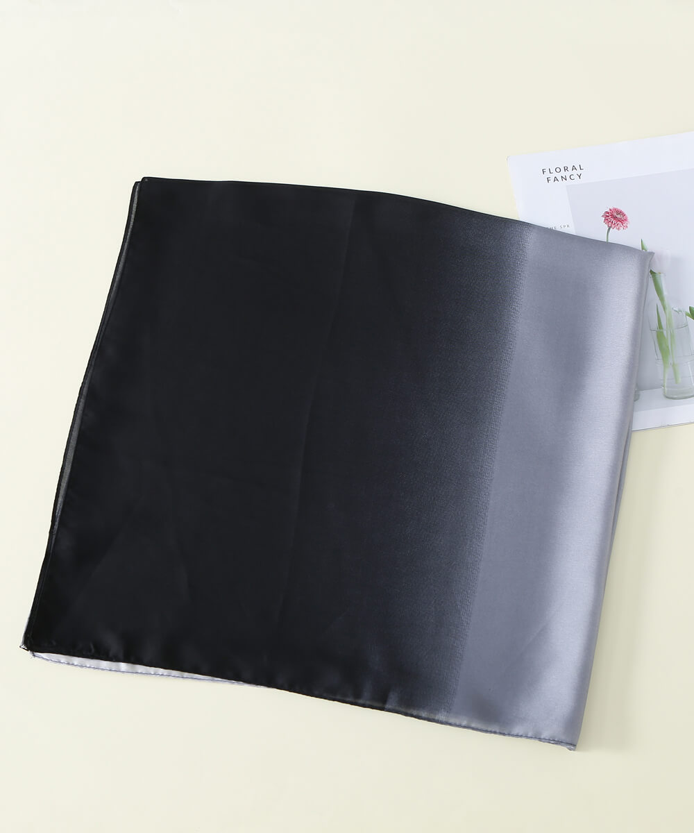 Premium Ghost Grey Printed Silk Scarf - styled on model