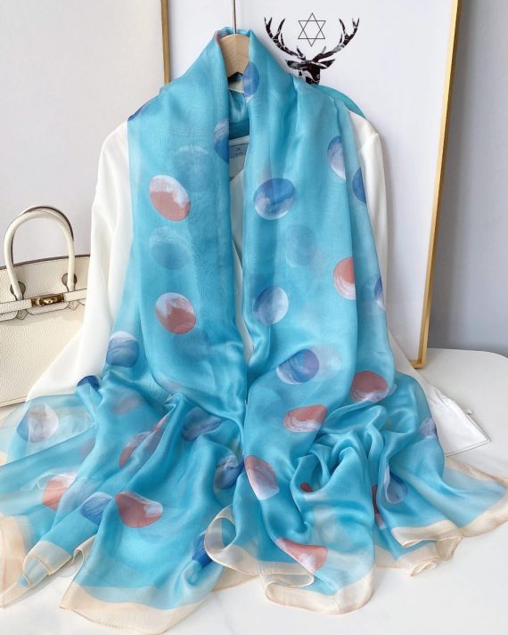 Majestic Glacier Cyan Printed Chiffon Scarf - Drape Pakistan