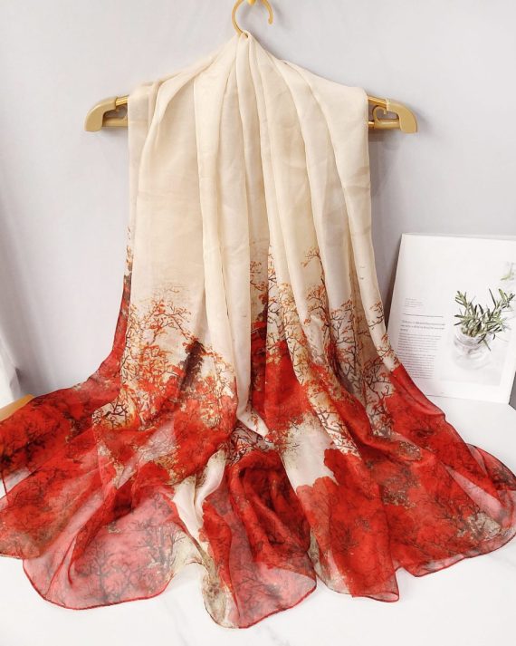 Luxury Grain Brown Printed Chiffon Scarf - Drape Pakistan