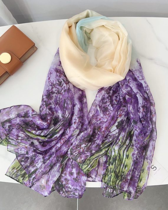 Majestic Grape Purple Printed Chiffon Scarf - Drape Pakistan