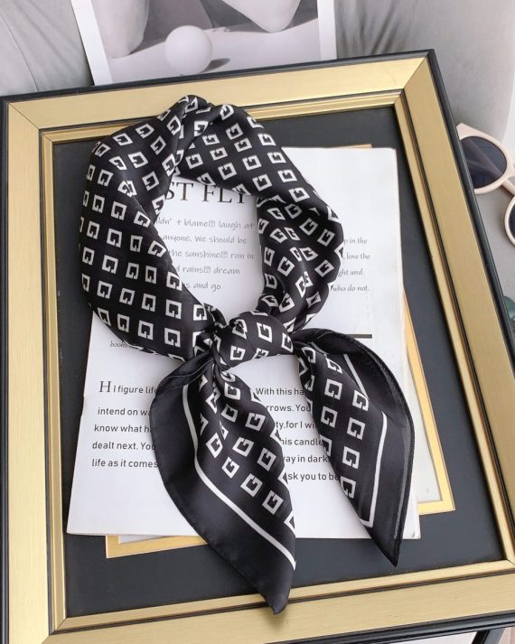 Signature Gravel Black Satin Hair Scarf - Drape Pakistan
