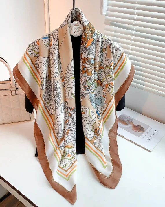 Classic Greek Brown Square Scarf 110x110 - Drape Pakistan