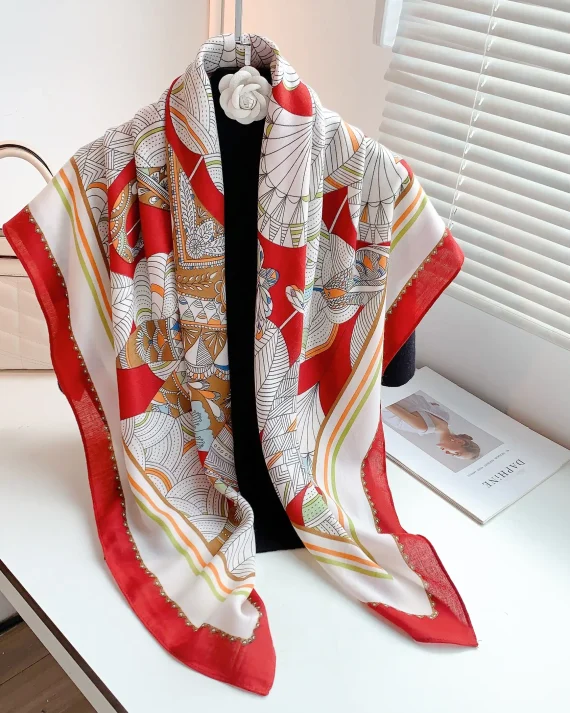 Radiant Greek Red Square Scarf 110x110 - Drape Pakistan