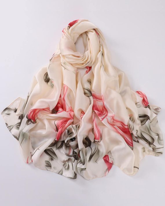 Opulent Greeny White Printed Silk Scarf - Drape Pakistan