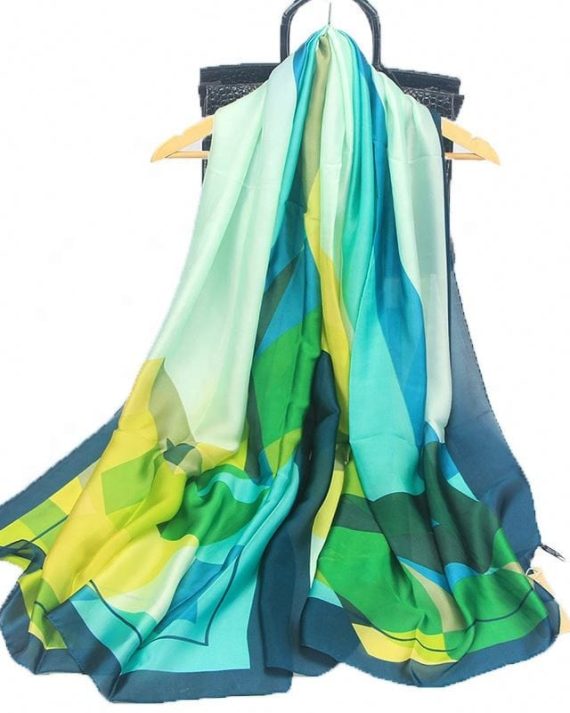 Chic Greenish Blue Printed Silk Scarf - Drape Pakistan