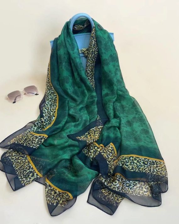 Signature Greenish Sherwood Printed Chiffon Scarf - Drape Pakistan
