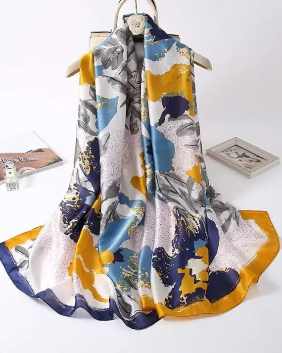 Sophisticated Grey Cloud Printed Silk Scarf - Drape Pakistan