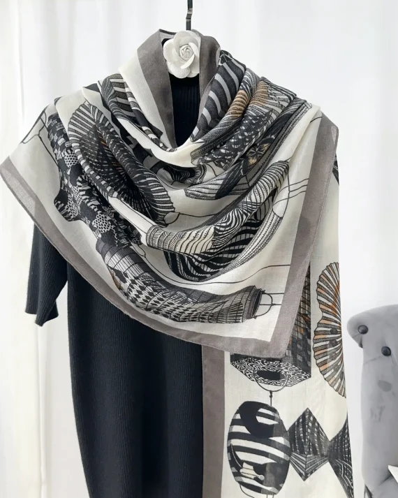 Opulent Grey Gravel Printed Cotton Scarf - Drape Pakistan