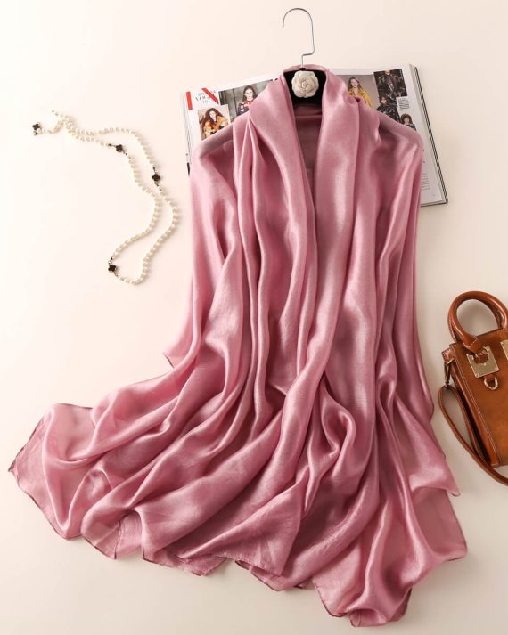 Signature Greyish Pink Classic Silk Scarf - Drape Pakistan