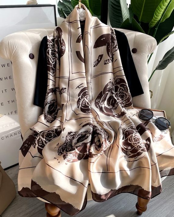 Timeless Honey Peach Printed Silk Scarf - Drape Pakistan