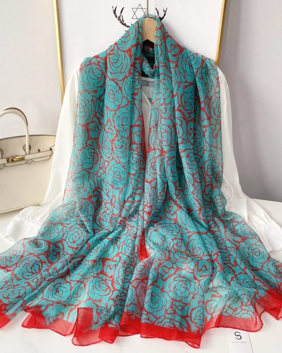 Sophisticated Horizon Blue Printed Chiffon Scarf - Drape Pakistan