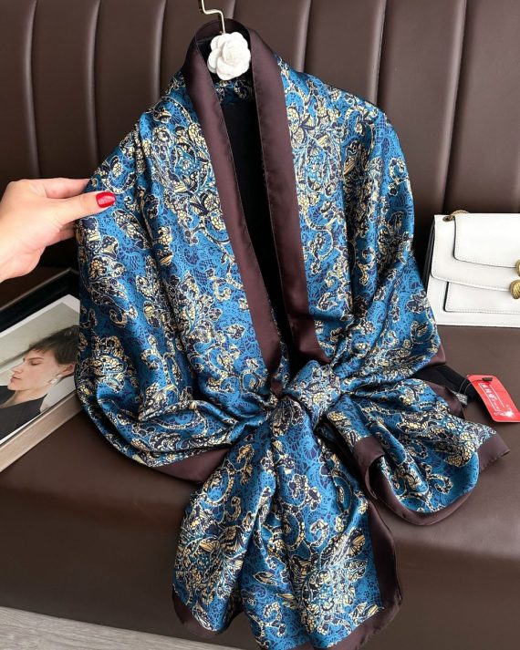 Elegant Iceberg Blue Printed Silk Scarf - Drape Pakistan