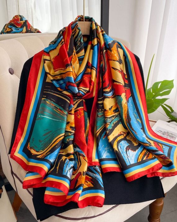 Opulent Jellyfish Red Printed Silk Scarf - Drape Pakistan
