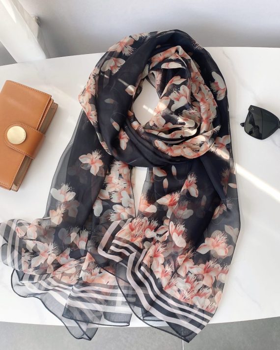 Exquisite Jet Onyx Printed Chiffon Scarf - Drape Pakistan