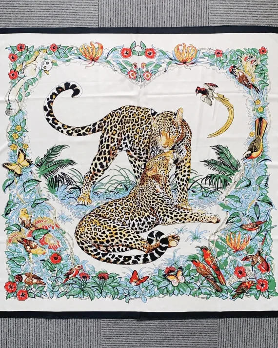 Signature Jungle Love White Square Scarf 130x130 - Drape Pakistan