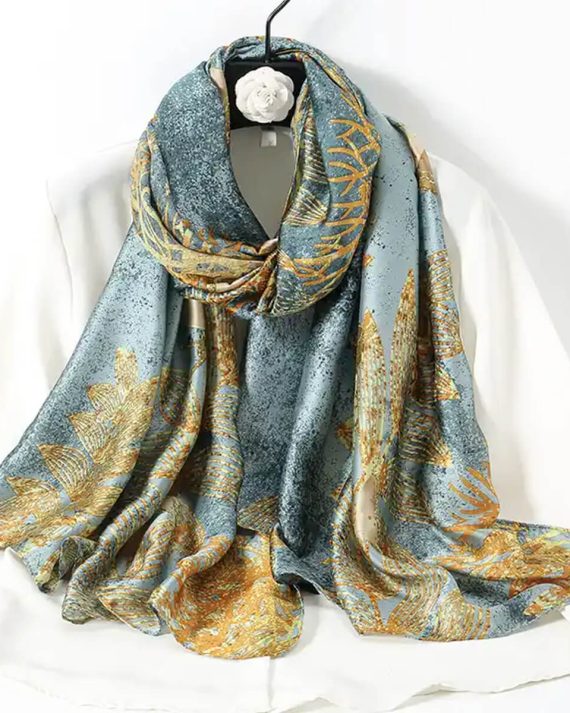 Premium Jungle Mist Printed Silk Scarf - Drape Pakistan