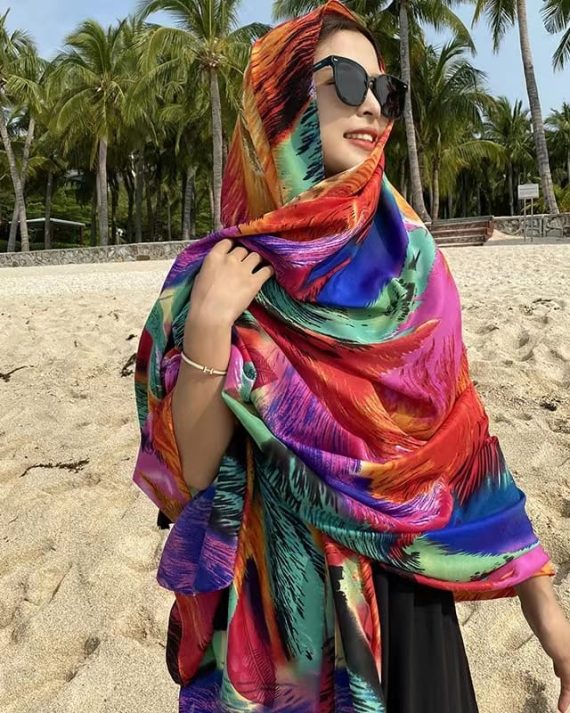 Luxury Kirby Pink Printed Silk Scarf - Drape Pakistan