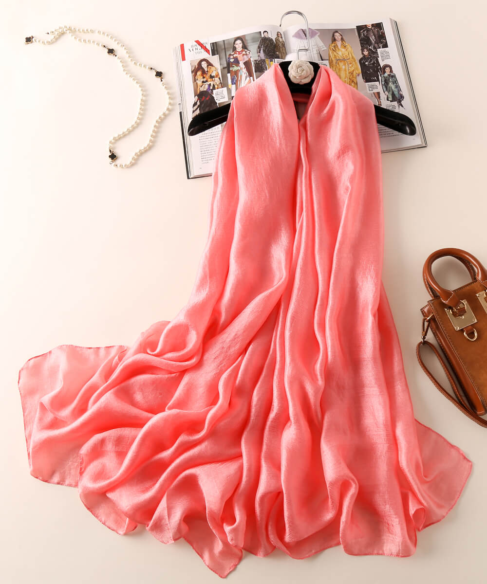 Exquisite Light Carmine Pink Classic Silk Scarf - Drape Pakistan