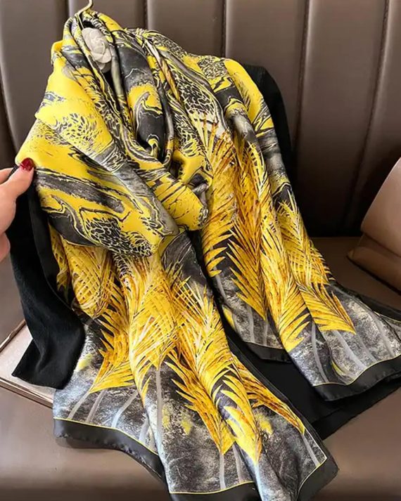Radiant Light Gold Printed Silk Scarf - Drape Pakistan
