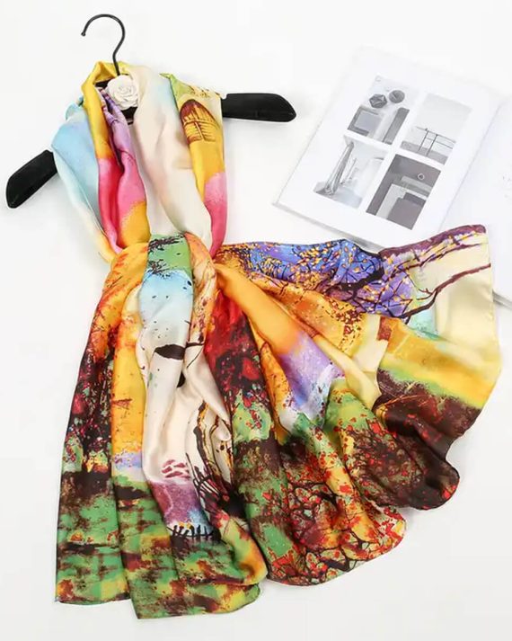 Majestic Light Mustard Printed Silk Scarf - Drape Pakistan