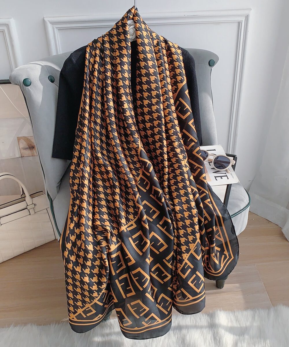 Premium Limed Spruce Printed Silk Scarf - styled on model