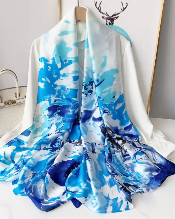 Majestic Link Water Printed Silk Scarf - Drape Pakistan