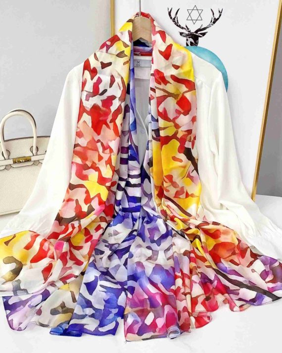 Signature Lotus Printed Silk Scarf - Drape Pakistan