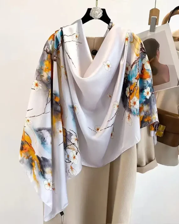 Opulent Marble White Printed Silk Scarf - Drape Pakistan